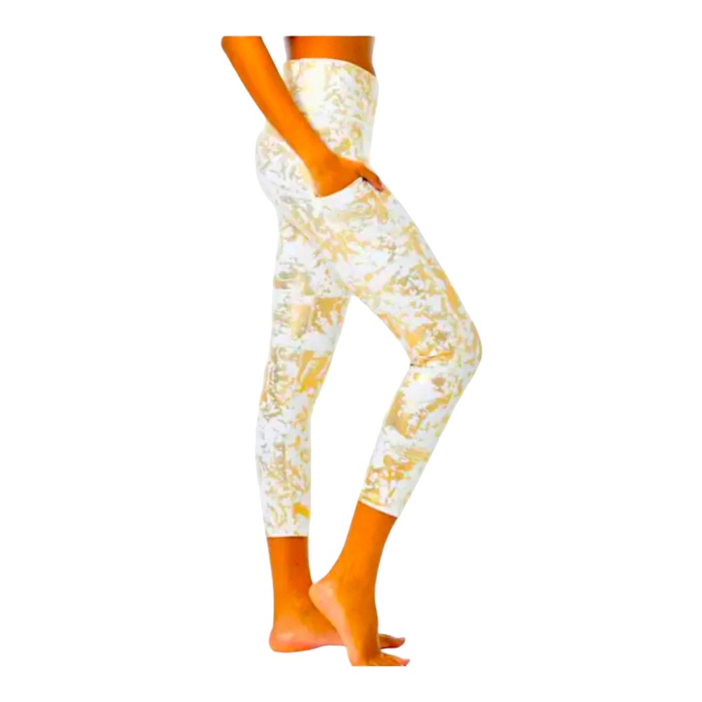 Lilly Pulitzer Weekender High Rise Leggings Gold Shoreline Foil Sz L Luxletic